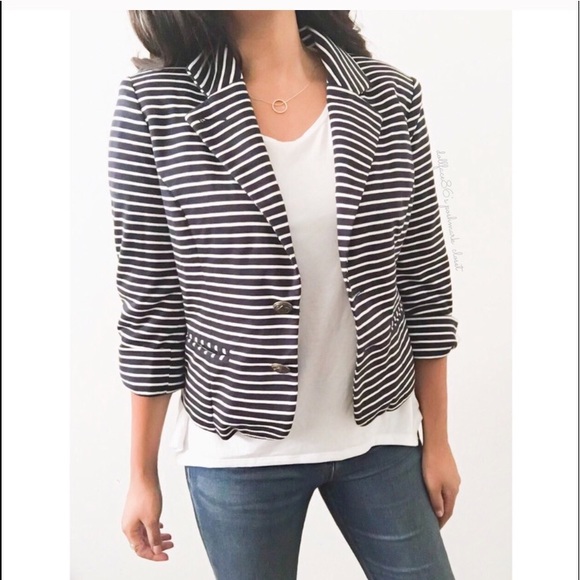 Anthro blazer casual striped navy and white - Picture 1 of 2